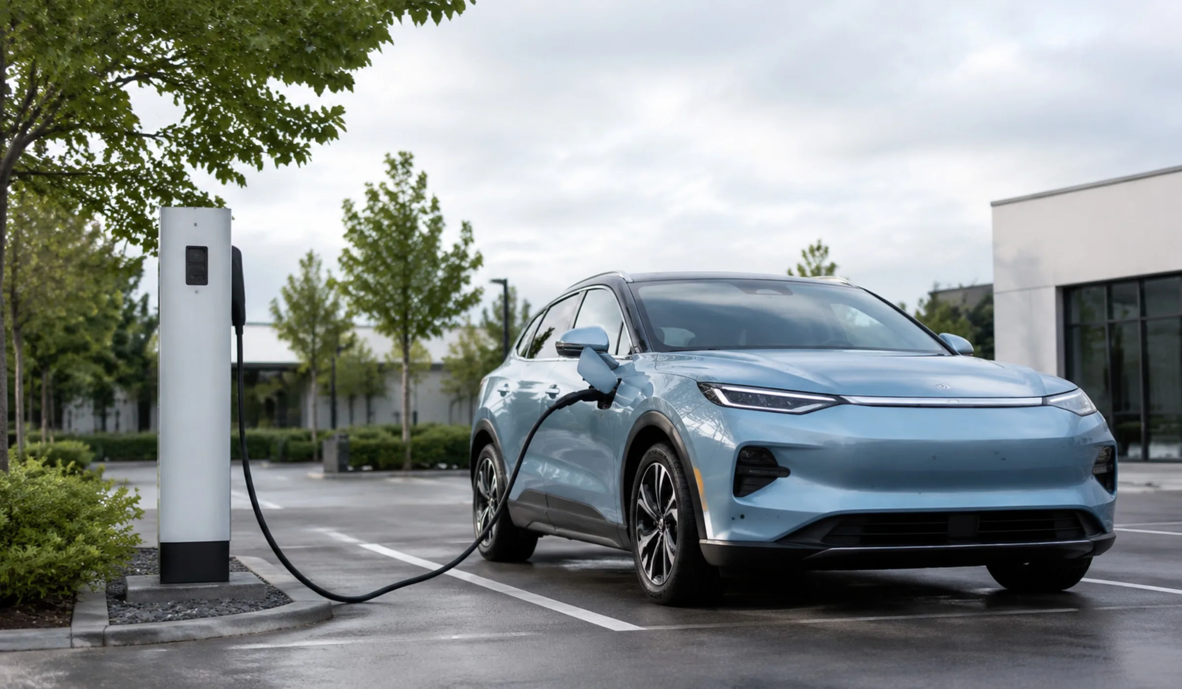 Elektroauto an einer Lades&auml;ule